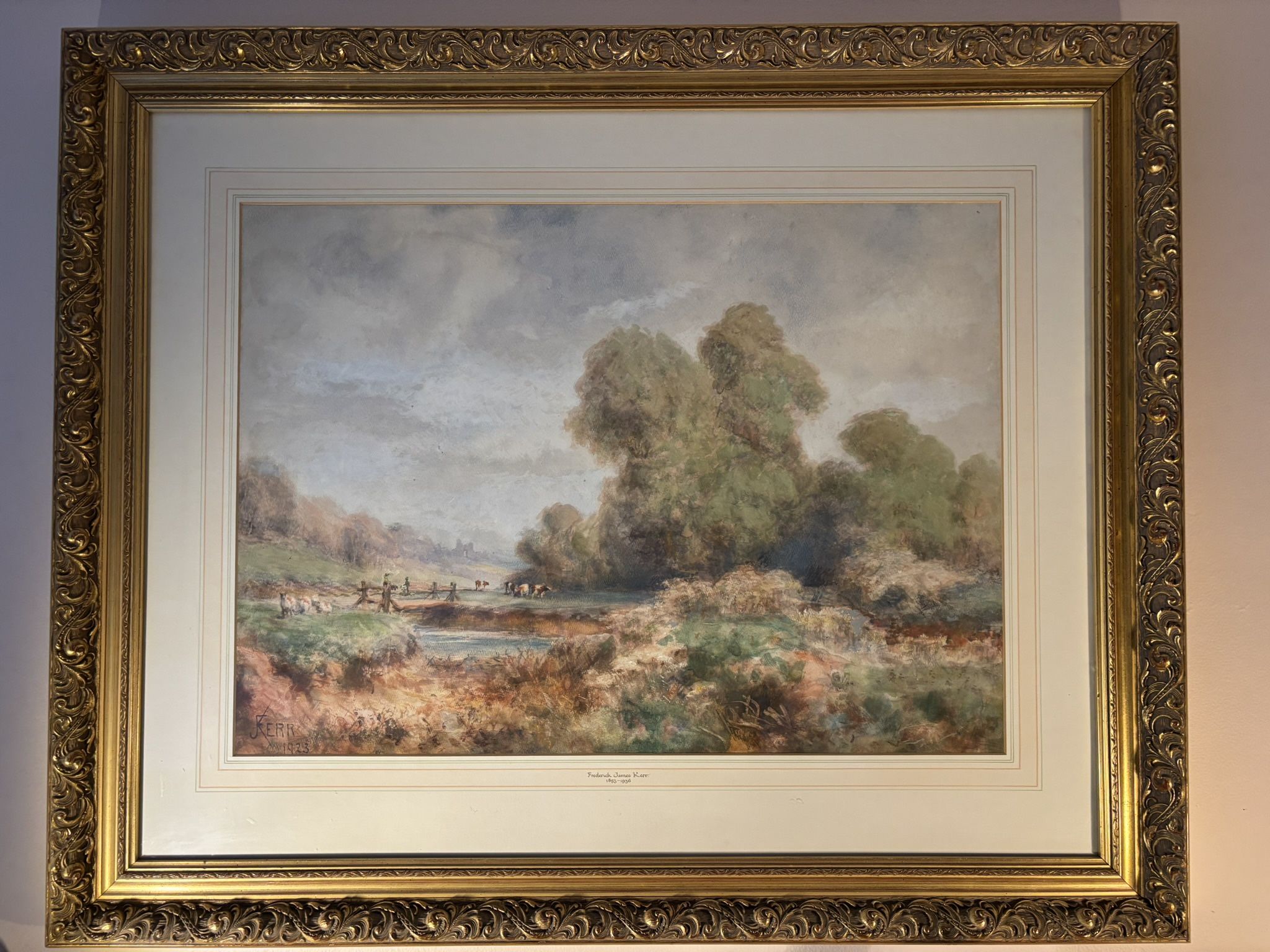 Watercolor Painting by Frederick James Kerr Pastoral Scene from 1923