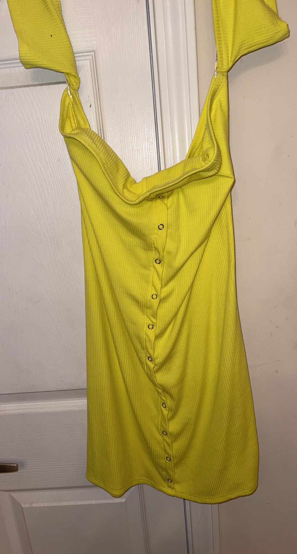 Neon Yellow Woman Off The Shoulders Dress