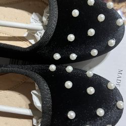 Black Flats With Pearls