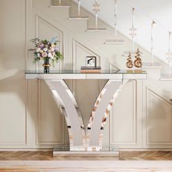 39" Mirrored Console Table, Modern Silver Entryway Table
