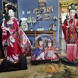  BEAUTIFUL VINTAGE ASIAN DOLLS  GREAT CONDITION 