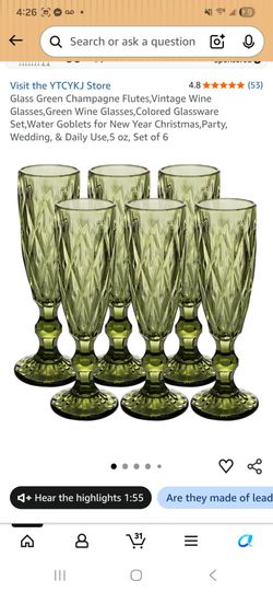Glass Green Champagne Flutes,Vintage Wine Glasses,Green Wine Glasses,Colored Glassware Set,Water Goblets for New Year Christmas,Party, Wedding, & Dail