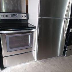 Whirlpool Refrigerator And Glass Top Stove Both Works Good Stainless Steel 