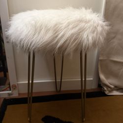 White Faux Fur Stool Gold Legs