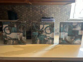 Teal 3 Piece Art 12”x12” each piece