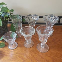 Vintage Assortment of Clear Footed Glass Dessert Cups (Set Of 6)