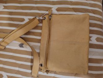 Fossil Leather Crossbody Bag Beige Tan Multi Pocket Unisex