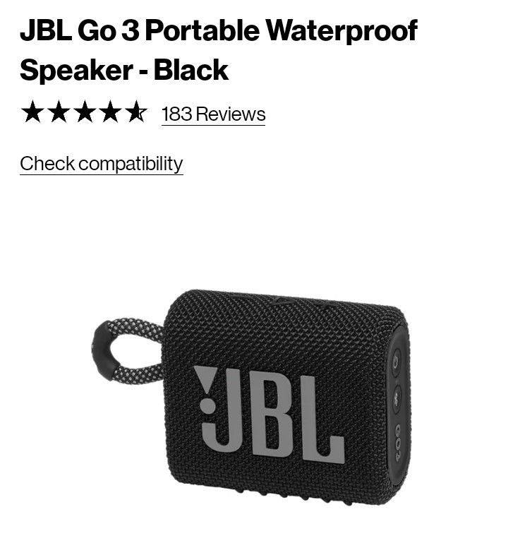 JBL Go 3 Portable Waterproof Speaker Black