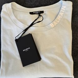 Brand New Balmain Men's Logo Light Blue Cotton T-Shirt Size Medium and Large