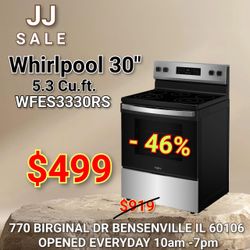🔥New Whirlpool 30" 5.3 Cu.Ft. Freestanding Electric Range with Cooktop Flexibility WFES3330RS