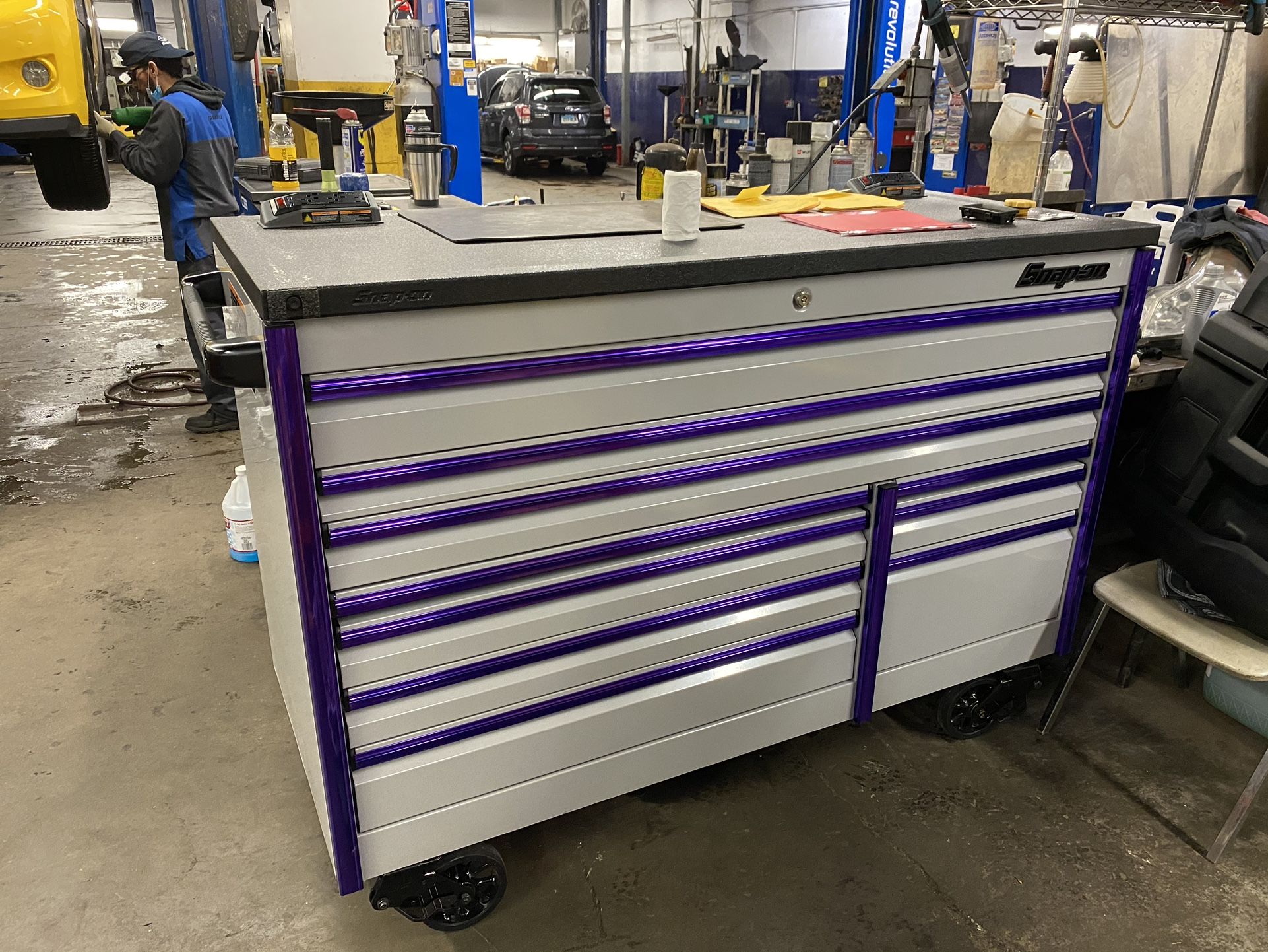 Snap On Tool Box 68” Artic Silver With Purple Trim