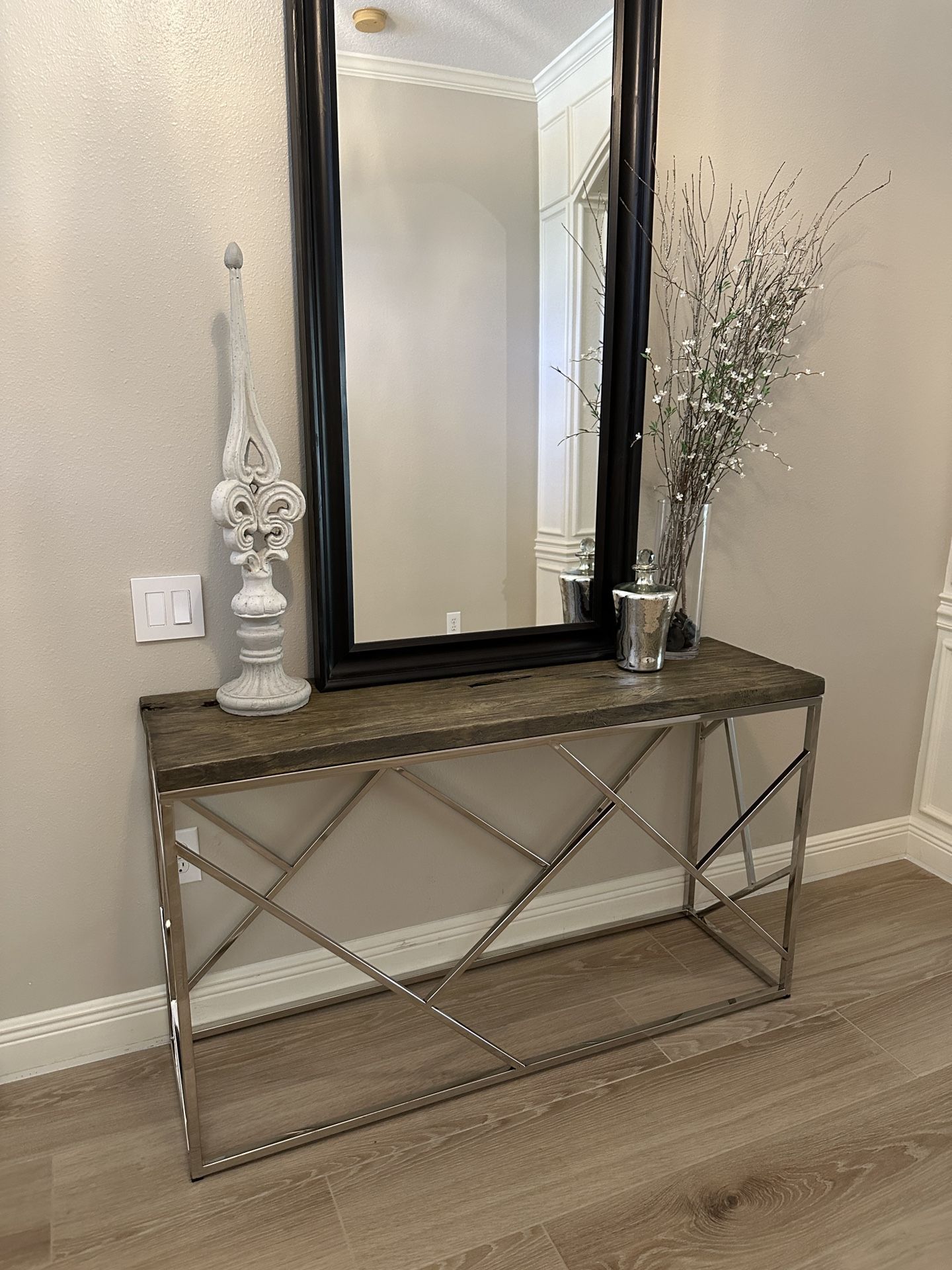 Teakwood And Stainless Steel Console Table