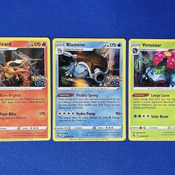Pokémon Cards Charizard Venusaur & Blastoise -Holo Rare 3 Card Set - Pokémon GO