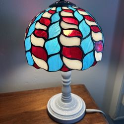 Vintage Stained Glass Small Table Lamp Collectible Mid Century Modern Lighting 