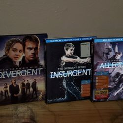 Divergent Movie Trilogy! Divergent, Insurgent And Allegiant Blu Ray Movies! Excellent Condition!