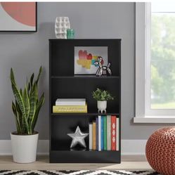 43 in. Black 3-Shelf Basic Bookcase with Adjustable Shelves