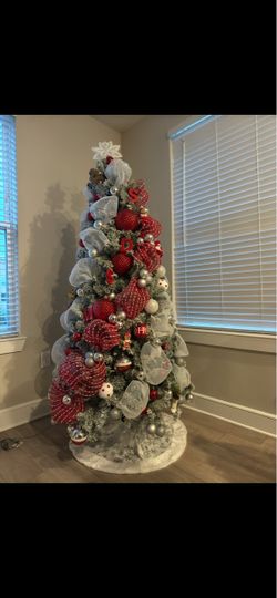 Flocked Artificial Christmas Tree with Decorations