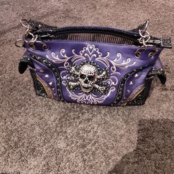Purple Studded Skull Purse