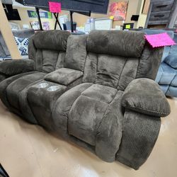 Brown Super COMFY Reclining Loveseat With Storage And Cupholders