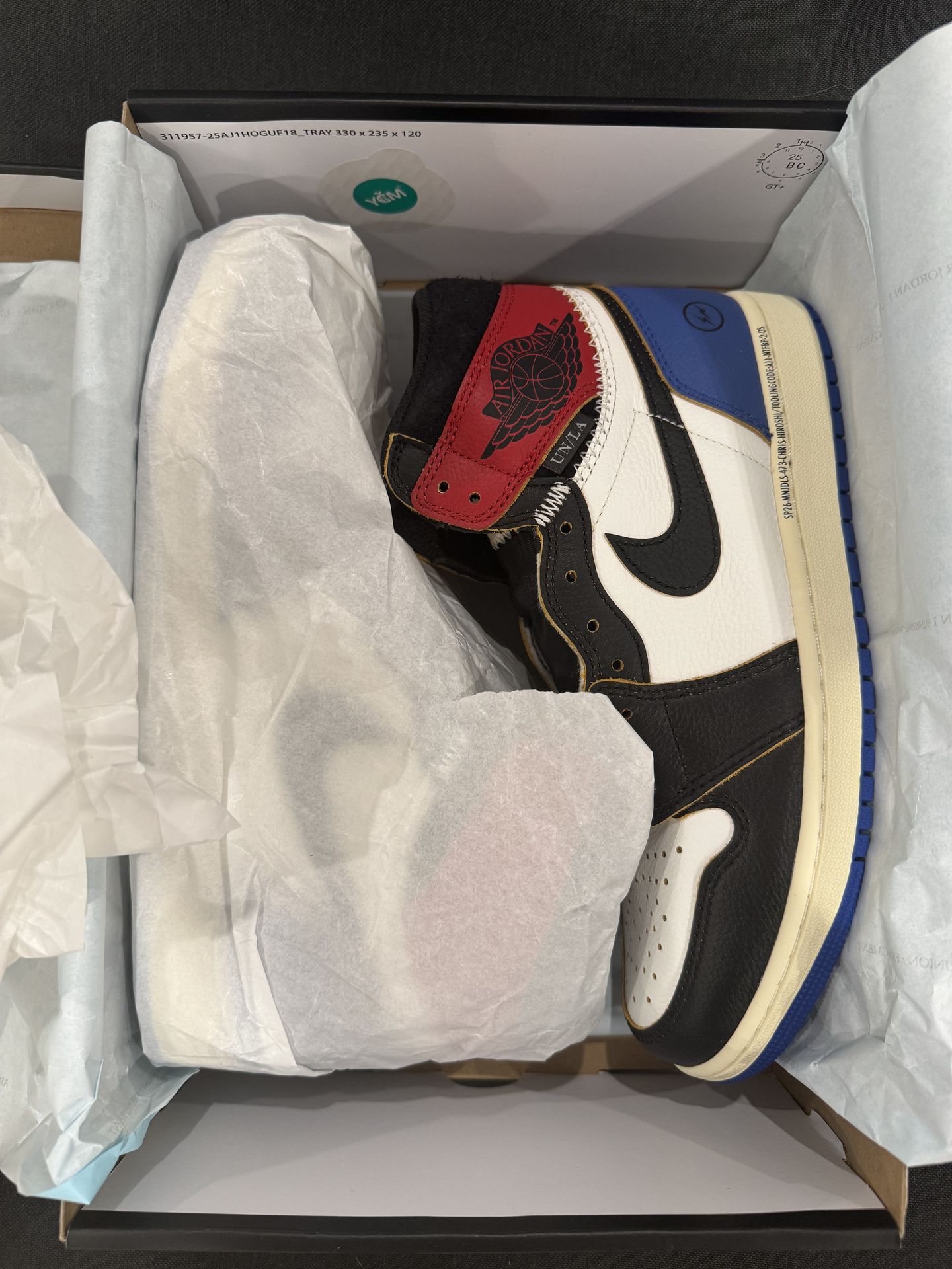 Jordan 1 Union x Fragment Varsity Red Size 9