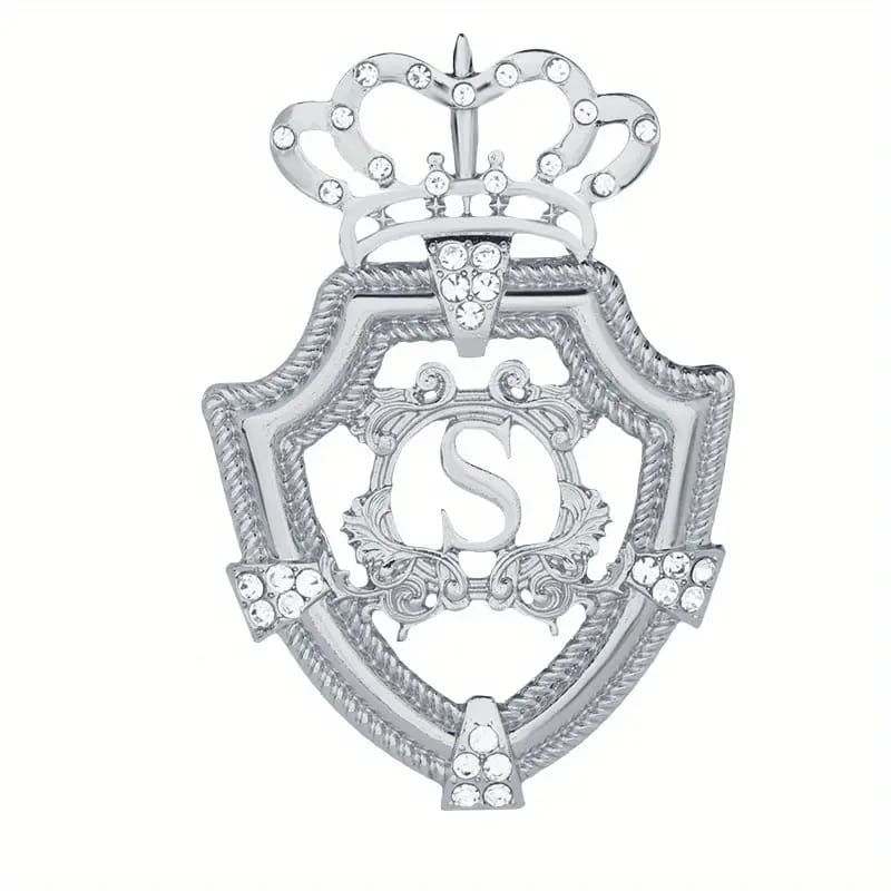 S Inscribed Crown Brooch In Silver