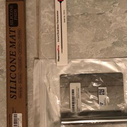 Set of silicone pastry mat, Thermopro read meat thermometer and Pro Dough pastry scraper, brand new