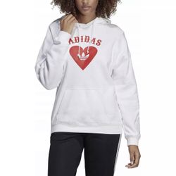 Adidas Originals Womens Blouse Hoodie Hooded Sweater in White FH8566 Size S