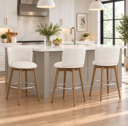 3X Beige 26” swivel fabric barstools