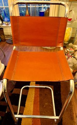 Vintage Italian Leather and Chrome Barstool