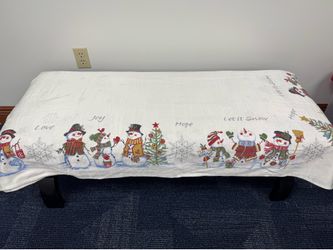 Christmas Snowman Holiday Tablecloth – White – Approx. 60” x 84”