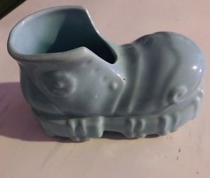 Baby Blue Boot, Shoe Ceramic, Vintage Planter