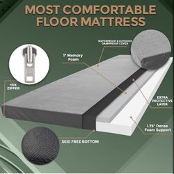 CertiPUR-US Memory Foam Camping Mattress Pad | Portable Roll Up Sleep Mat for Floor, Tent, Car | Single, Twin, Kids Guest Bed Outdoor Cot, Foldable Li