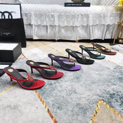 YSL Fashion Classic Casual High Heel Sandals with Crystal Decorative Buckles and Decorative Soles