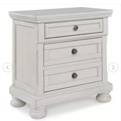 Robbinsdale 2 Drawer Nightstand White - Signature Design by Ashley: Bronze-Tone Hardware, Wood Veneer, Storage Tray