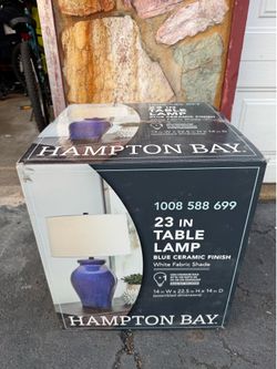 Hampton Bay 23” Table Lamp – Blue Ceramic with White Shade