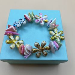 4026-PTT Handmade Pastel Colors Seashells & Flowers Bracelet