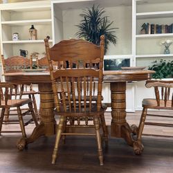 Vintage Oak Dining Room Table And Chairs