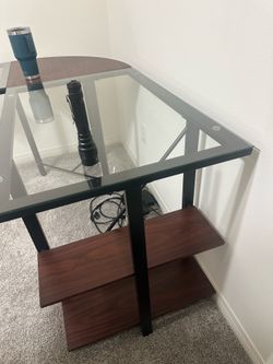 Glass Top Desk with Wood Shelves