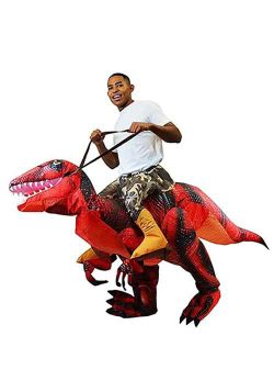 Adult Spooktacular Creations Inflatable Costume Raptor Halloween Riding a Raptor Dinosaur Deluxe Costume Half Body Air Blow Up Costumes with Light-up
