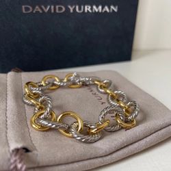 DAVID YURMAN 925 sterling silver & 18K gold Oval Link Cable Chain bracelet
