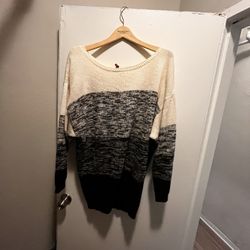 Chunky Knit Ombre Sweater – Cream/Gray/Black