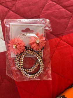 Flower and Rhinestone Drop Earrings