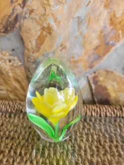 Blown Art Glass Yellow Rose Paperweight