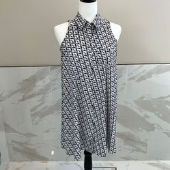 WOMENS Sz 4 P ALFANI Navy DIVING DOVES SLEEVELESS COLLARED BUTTON-UP SHIRT DRESS 