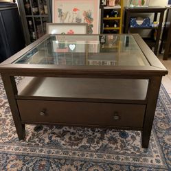 IKEA IDANÄS Coffee Table - Dark Brown Stained w/ Glass Top