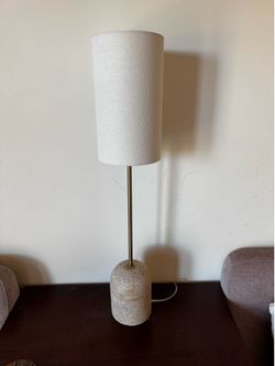 Travertine & Brass Table Lamp with Linen Shade