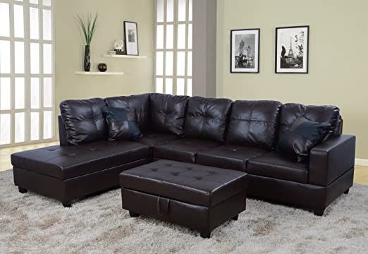 New Espresso Leather Sectional And Ottoman 