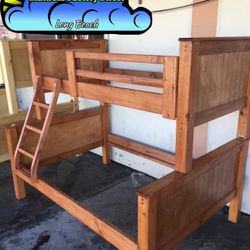 Twin Full Oak Bunk Bed With Mattresses Included New 