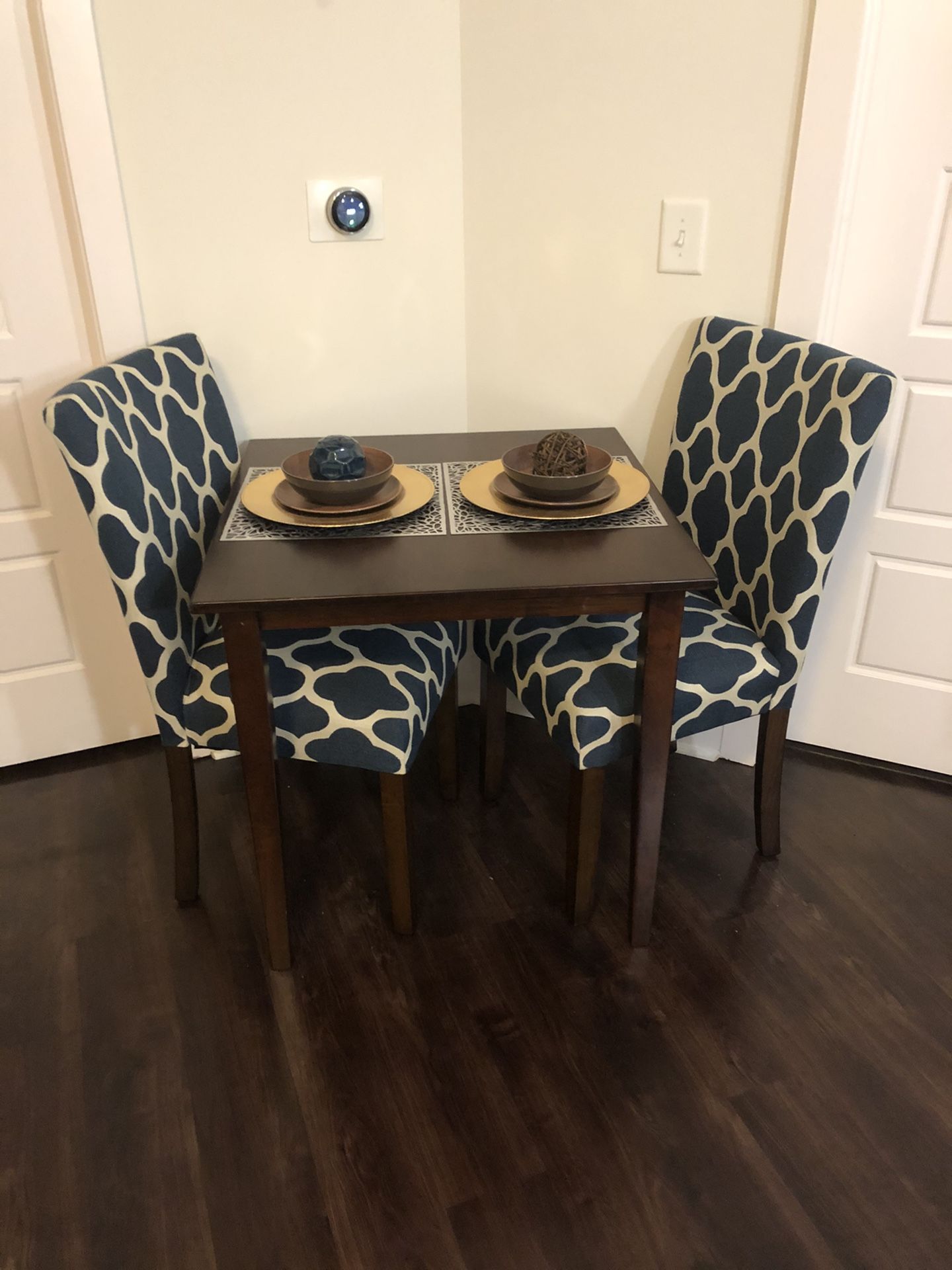 Wood Dining Table & Upholstered Chairs