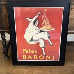 Large Framed “Pates Baroni” Wall Art Print (Vintage French Italian Poster) 27” x 33”